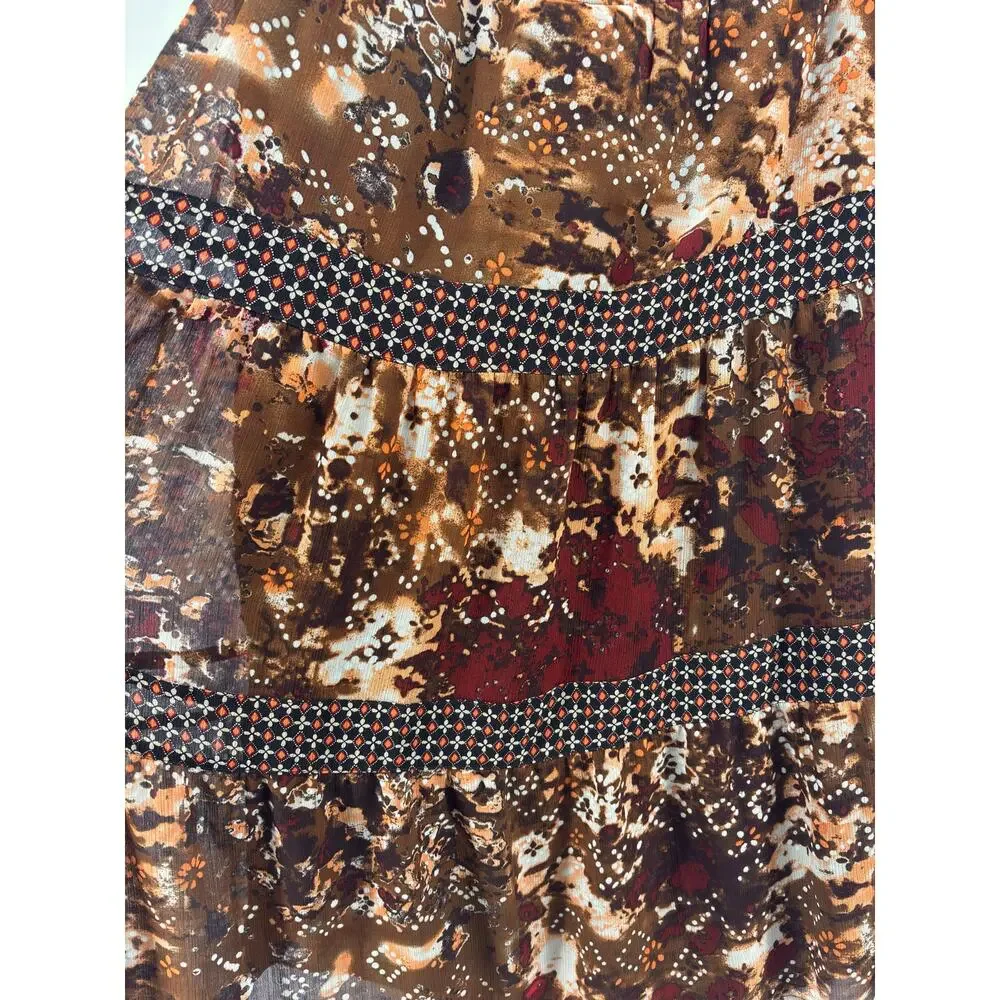 Vtg Patchwork Fairygrunge Boho Drawstring Midi Skirt 14P Hippie Dark Romantic